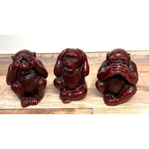 See No Evil Hear No Evil Speak No Evil Red Resin Monkey Figurines Set Heavy